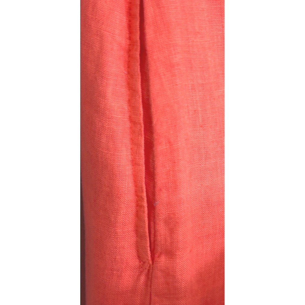 Haris Cotton Greece Pink Linen Ruffle V-Detail Shift Dress Womens Small Coral - Picture 10 of 12